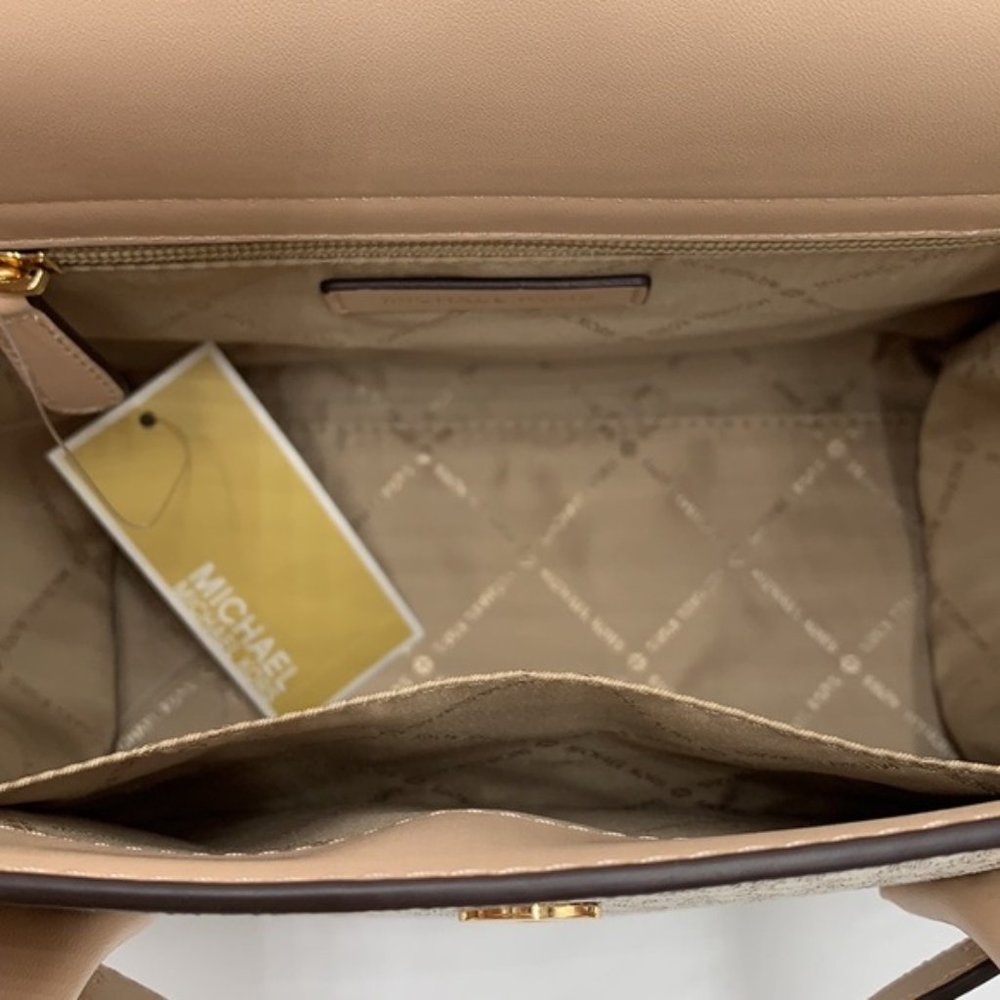 Michael Kors Carmen Medium Color-Block Logo Satchel Crossbody Buff Multi - Picture 8 of 16